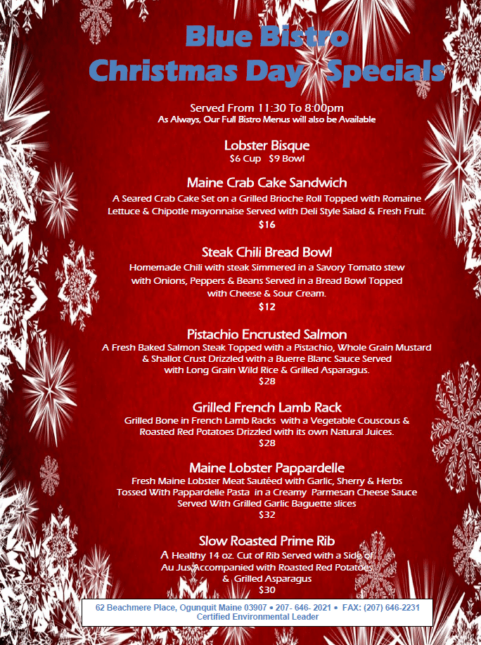 Christmas Menu 2019 - Beachmere Inn