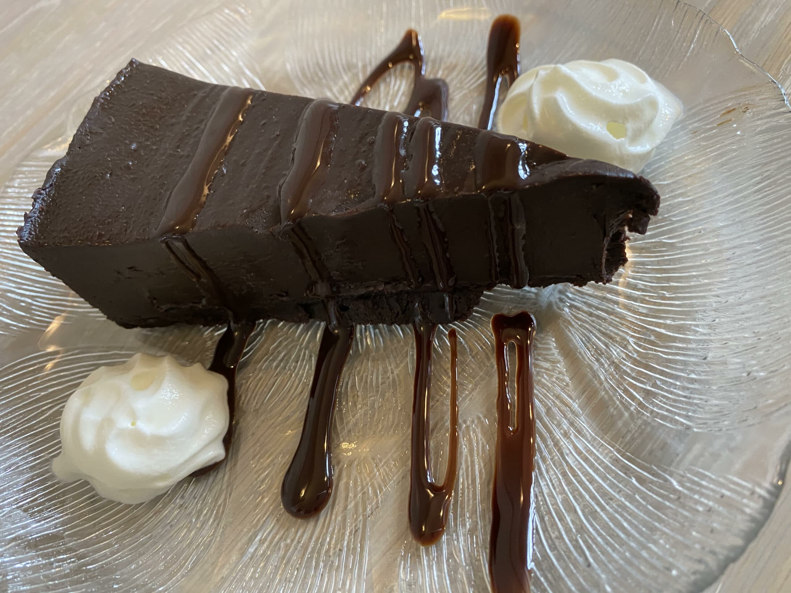 Chocolate cake with caramel and cream